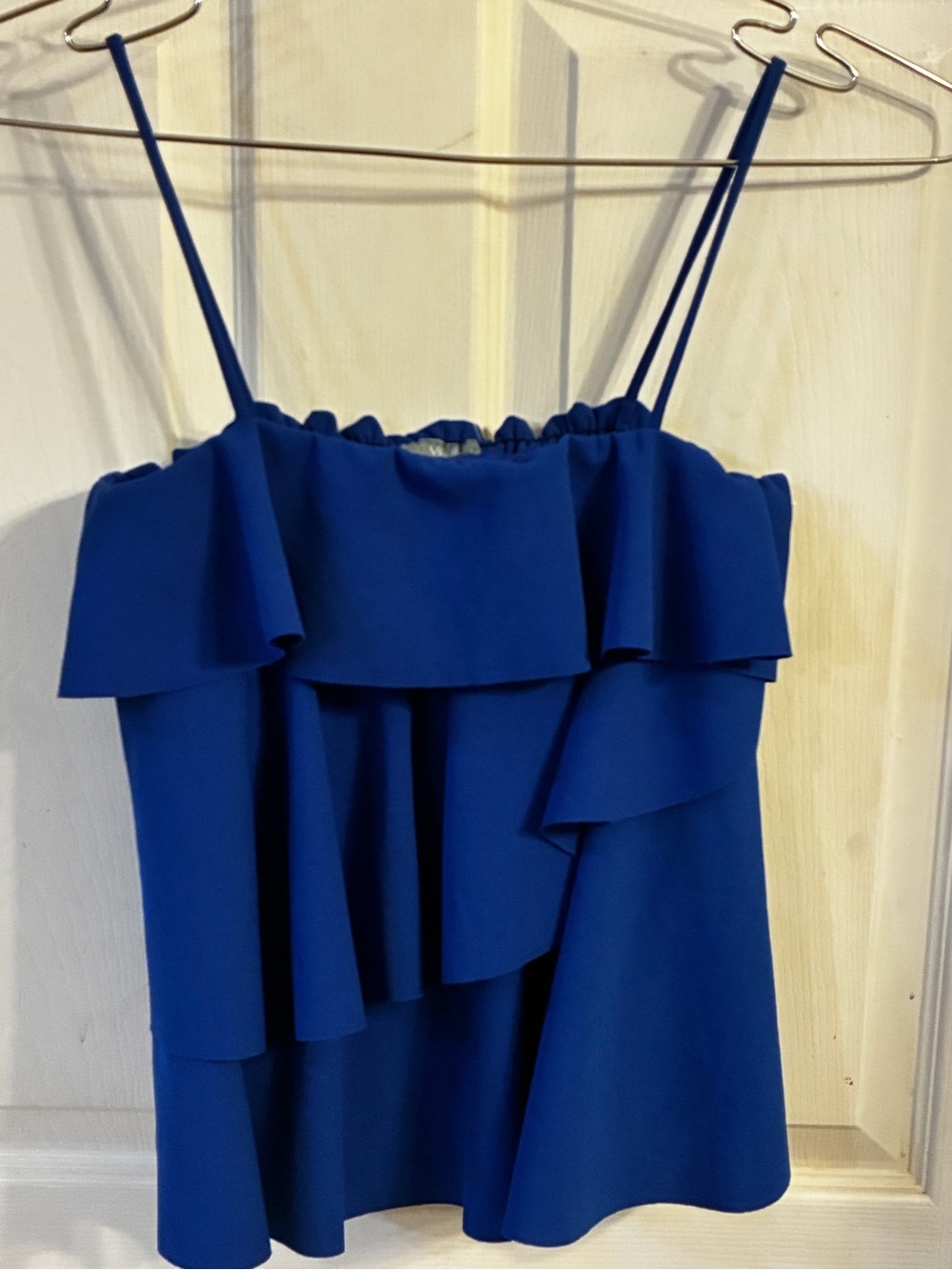 Visio USA Royal Blue Ruffled Spaghetti Strap Top, Size: M
